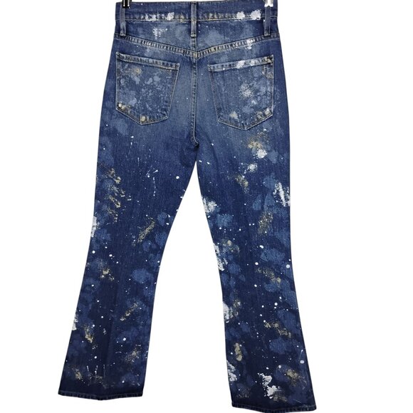 Frame Jeans Le Sylvie Kick Boot Out Paint Splatter Fray High Rise Crop Denim 24 - Picture 3 of 11